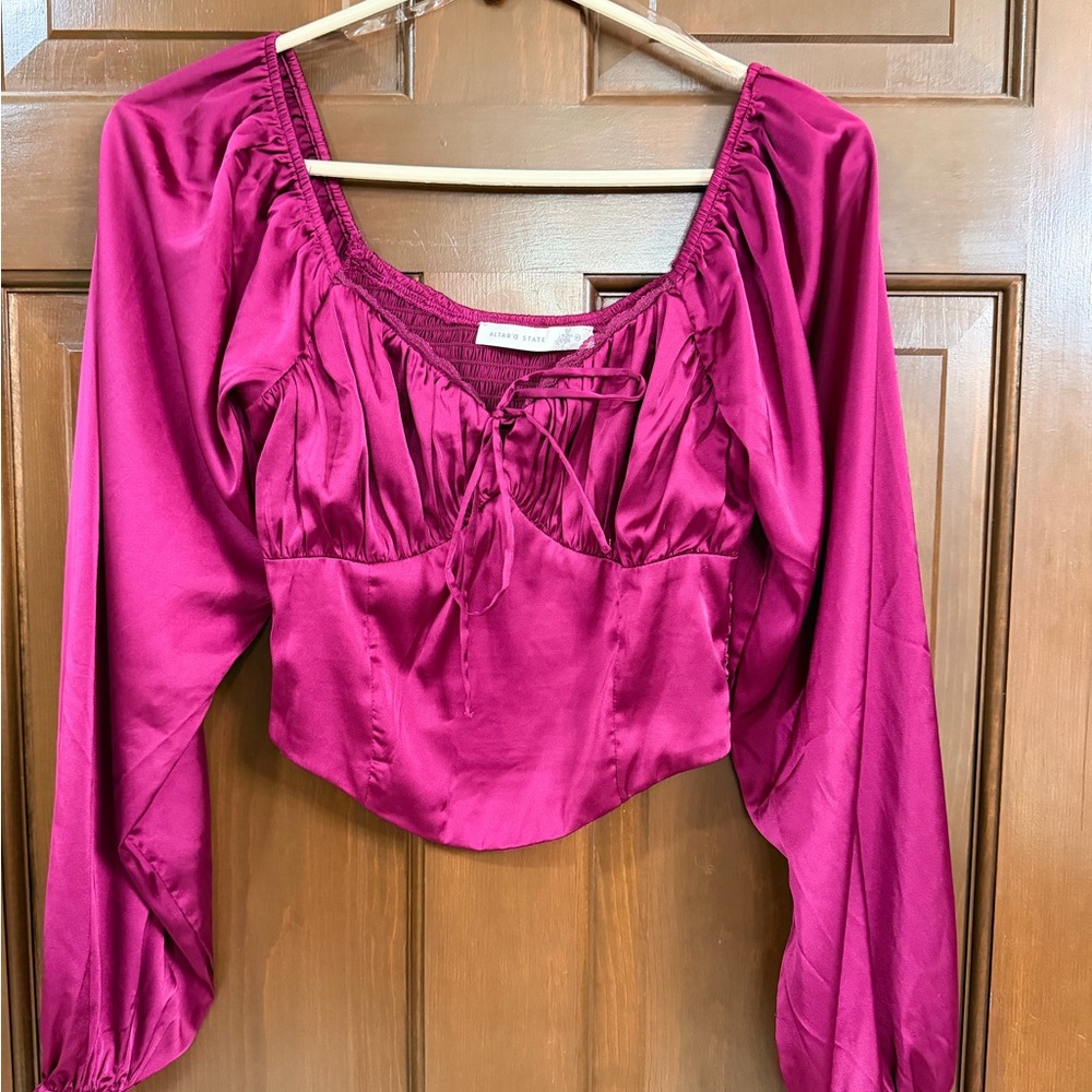 Altar'd State Fuchsia Satin Blouse